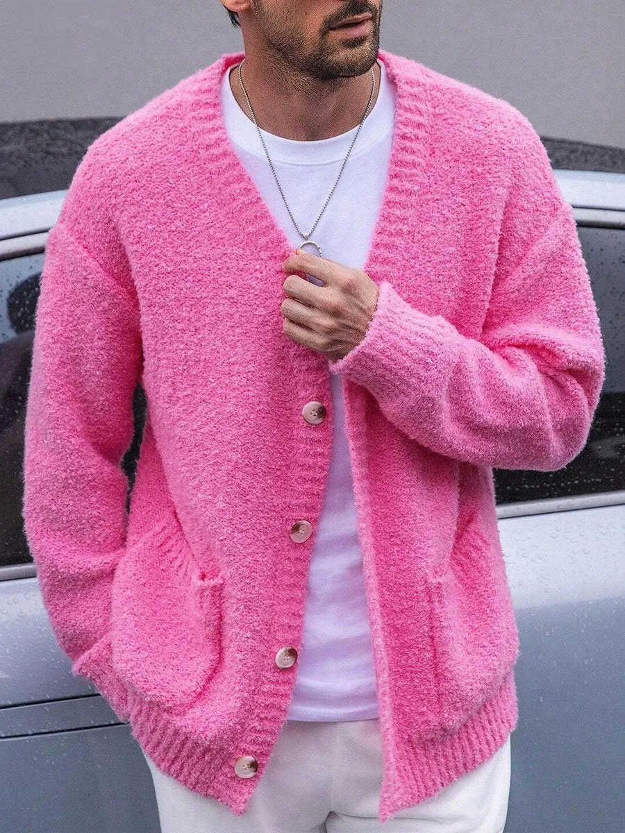 【24-hour shipping】Men's Single Breasted Double Pocket Loose Knit Cardigan