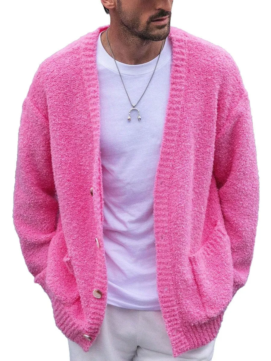 【24-hour shipping】Men's Single Breasted Double Pocket Loose Knit Cardigan