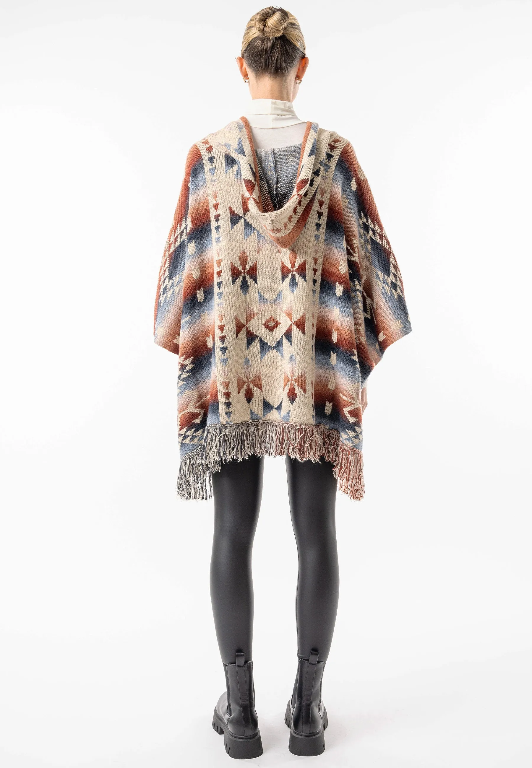 (2P. PACK) Californian Hooded Batwing Poncho with Fringe