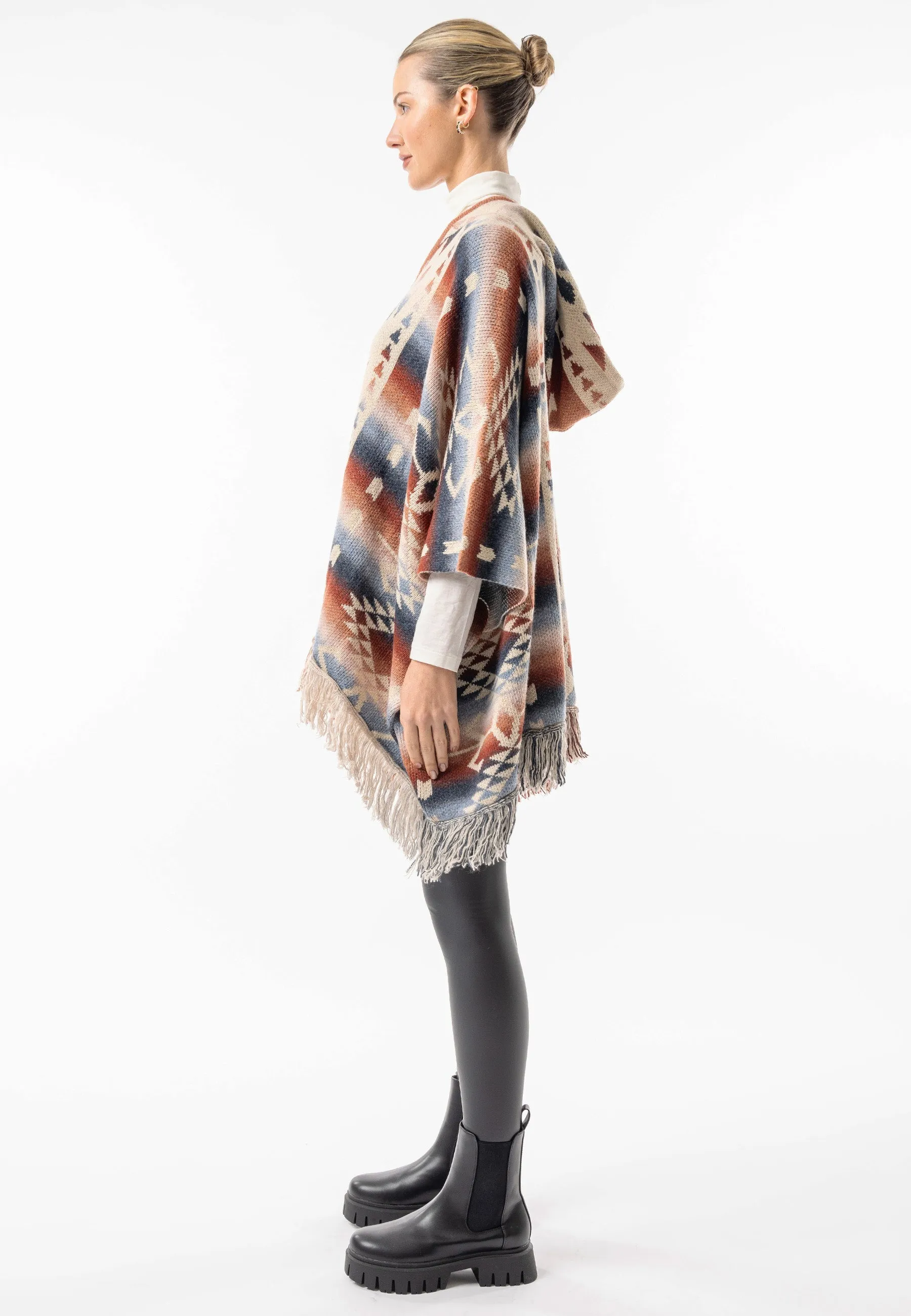 (2P. PACK) Californian Hooded Batwing Poncho with Fringe