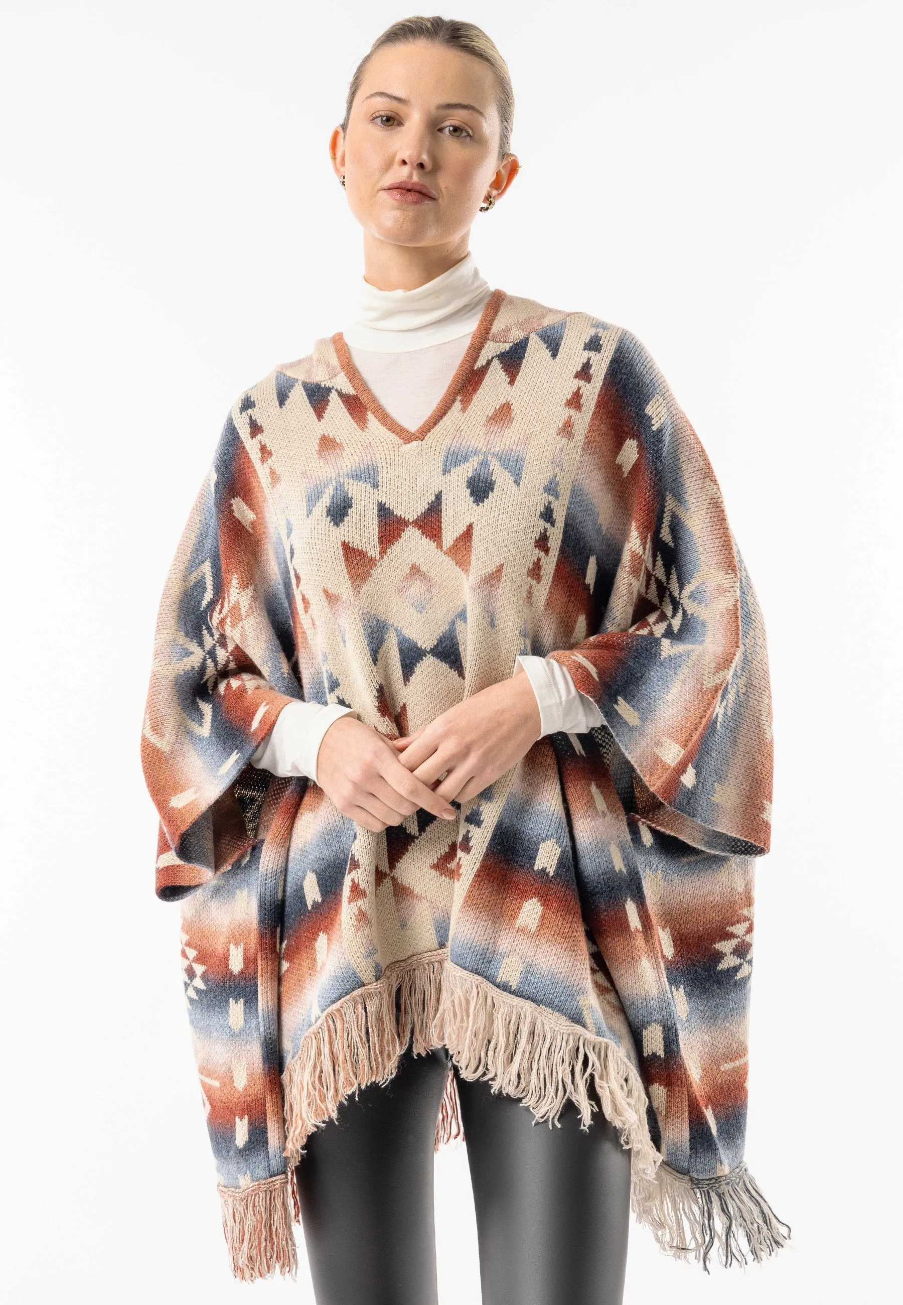 (2P. PACK) Californian Hooded Batwing Poncho with Fringe