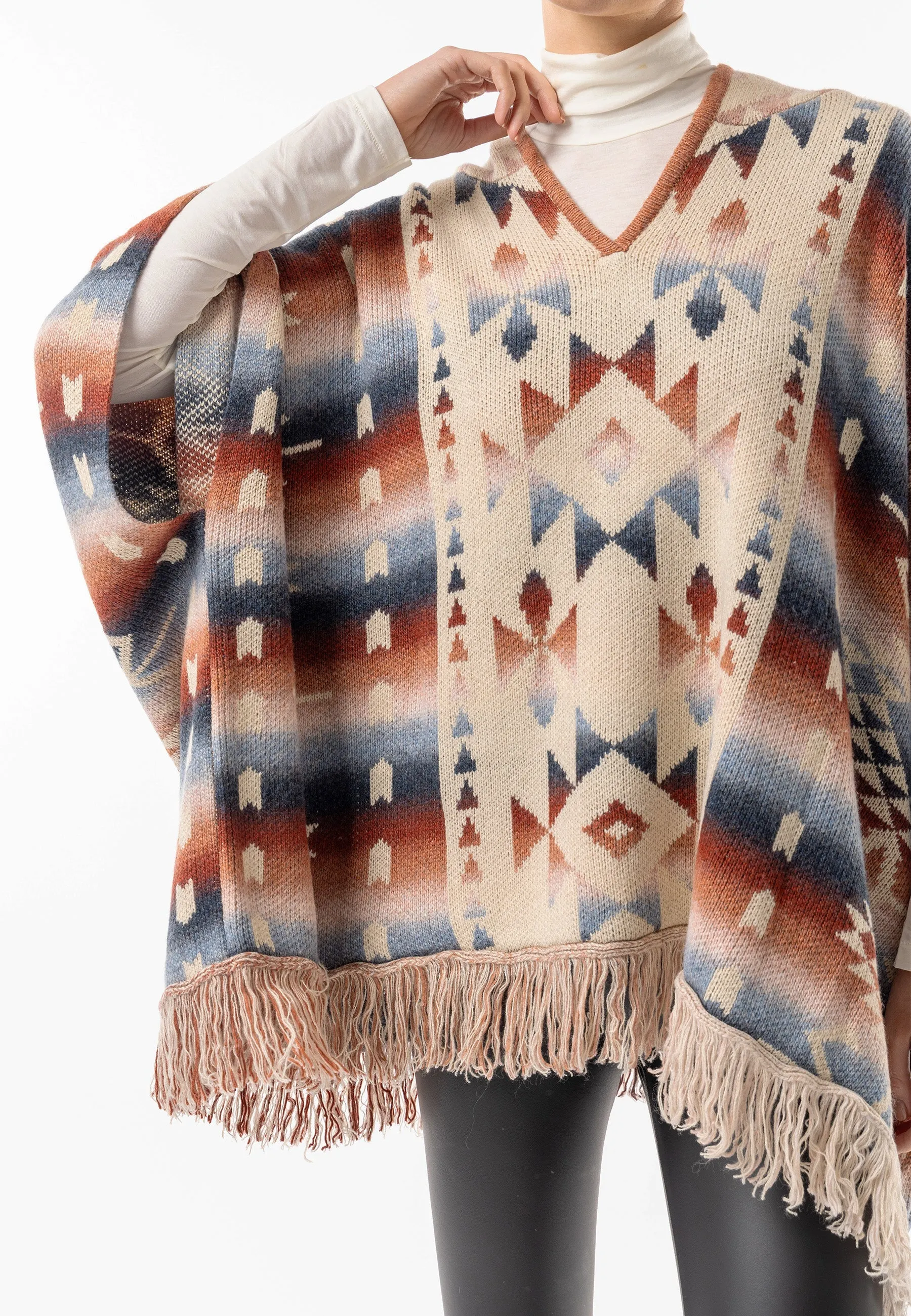 (2P. PACK) Californian Hooded Batwing Poncho with Fringe