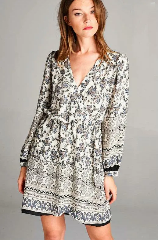 All Out Taupe Floral Wrap Mini Dress