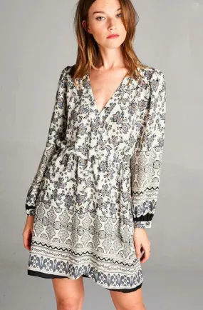 All Out Taupe Floral Wrap Mini Dress