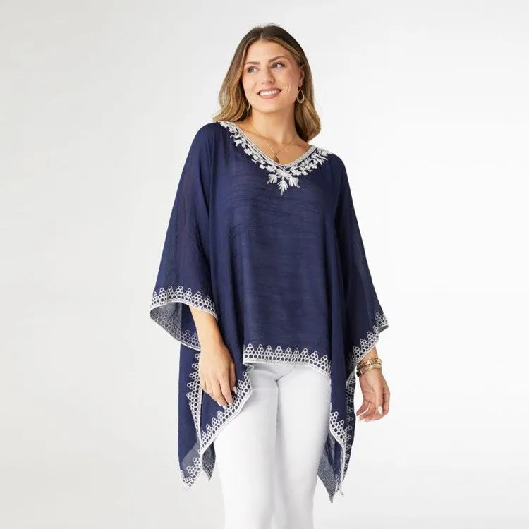 Amaryllis Poncho with Embroidery Trim