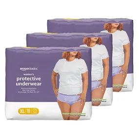 Amazon Basics Incontinence & Postpartum Underwear for Women, Maximum Absorbency, Extra Large, 48 Count, 3 Packs of 16 (Previously Solimo)