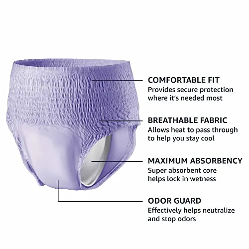 Amazon Basics Incontinence & Postpartum Underwear for Women, Maximum Absorbency, Extra Large, 48 Count, 3 Packs of 16 (Previously Solimo)