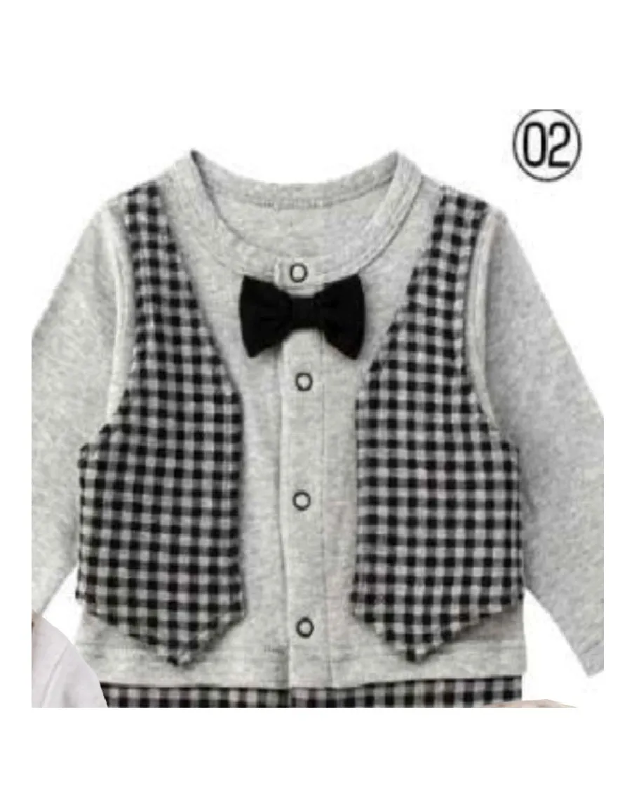 Baby Romper Formal Bowtie Checks Vest Tuxedo Romper