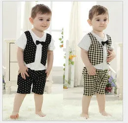 Baby Romper Formal Bowtie Checks Vest Tuxedo Romper