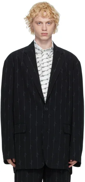 Balenciaga Black Striped Signature Logo Blazer