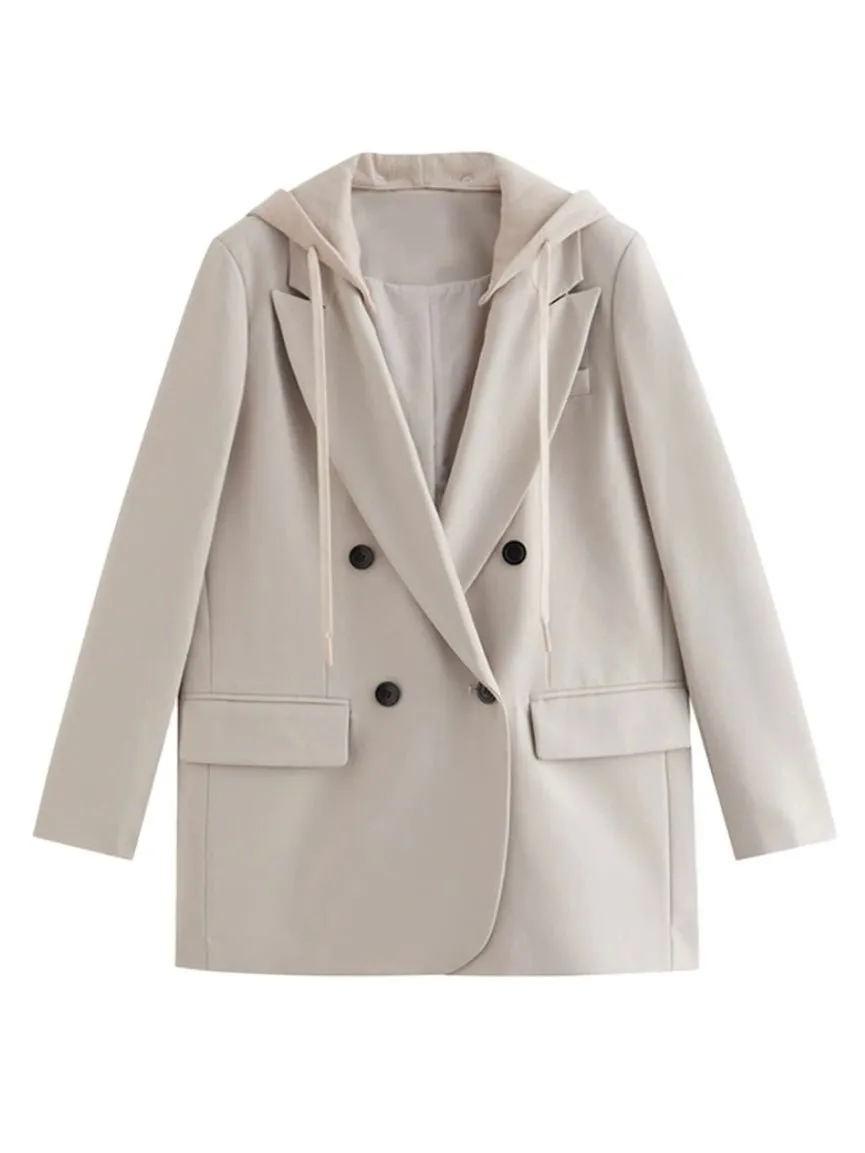 Beige hooded blazer