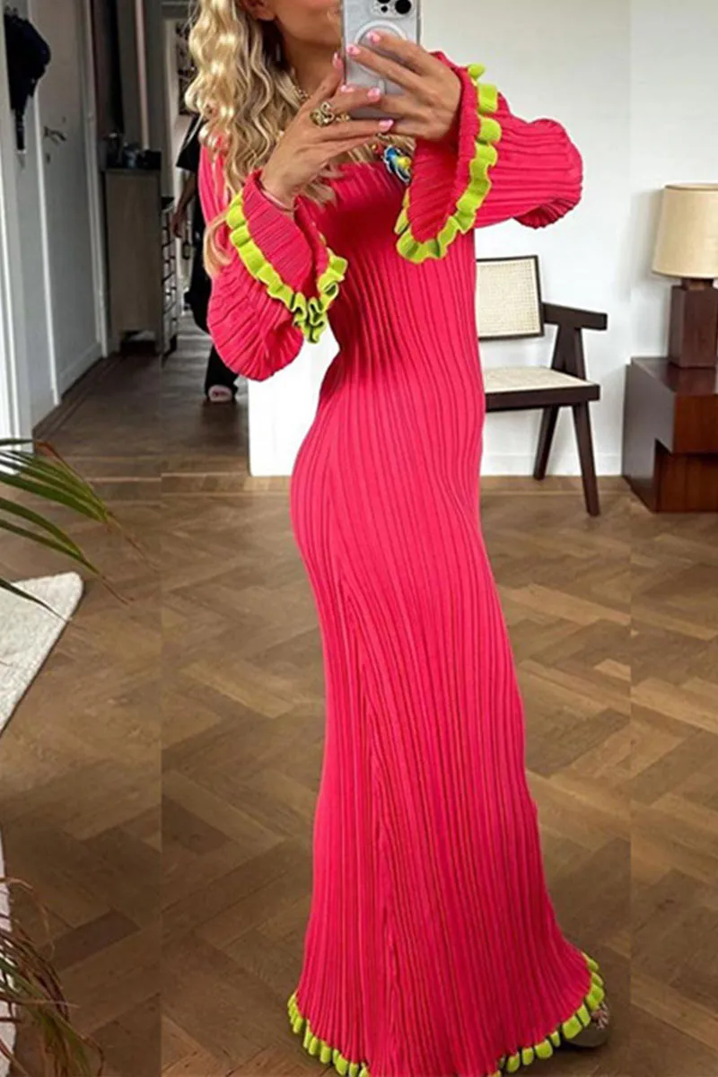 BF0134 Ruffle Knitted Long Dress
