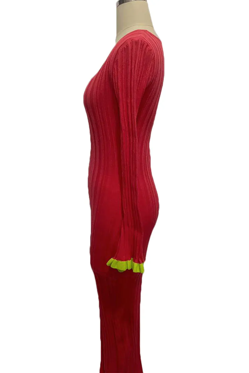 BF0134 Ruffle Knitted Long Dress
