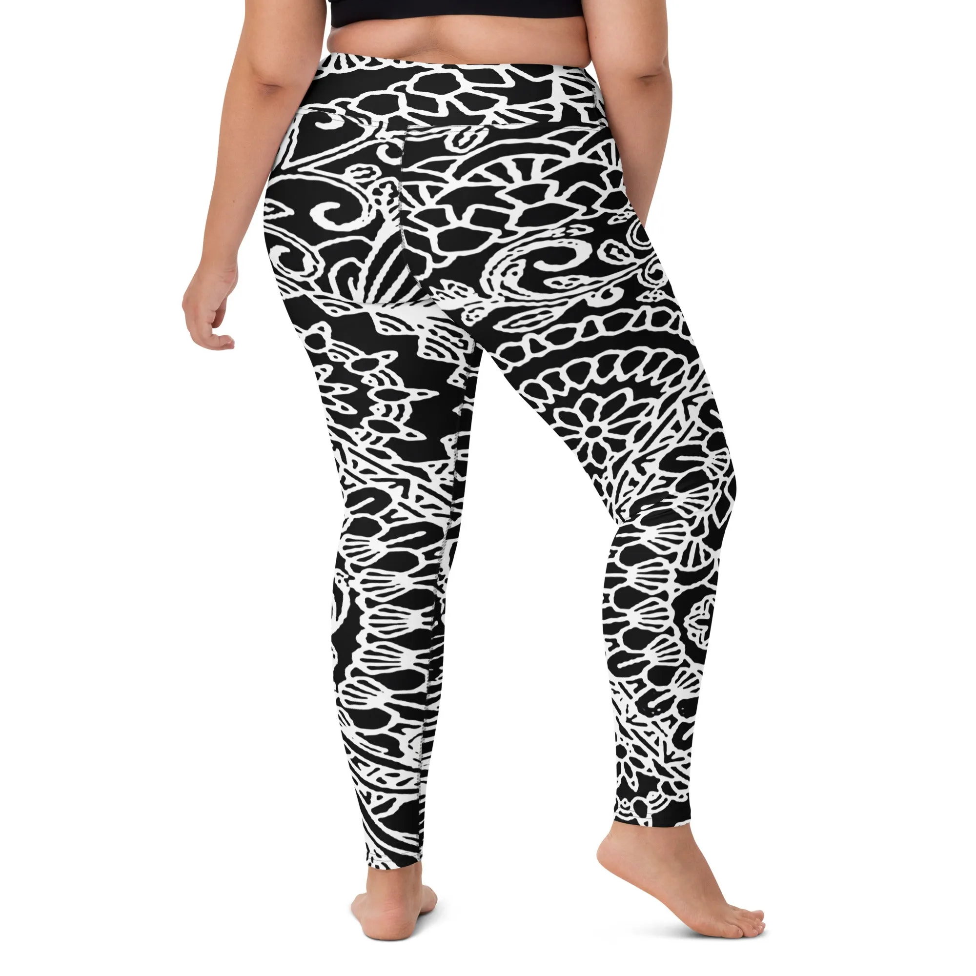 Black and White Floral Yoga Leggings, lioness-love
