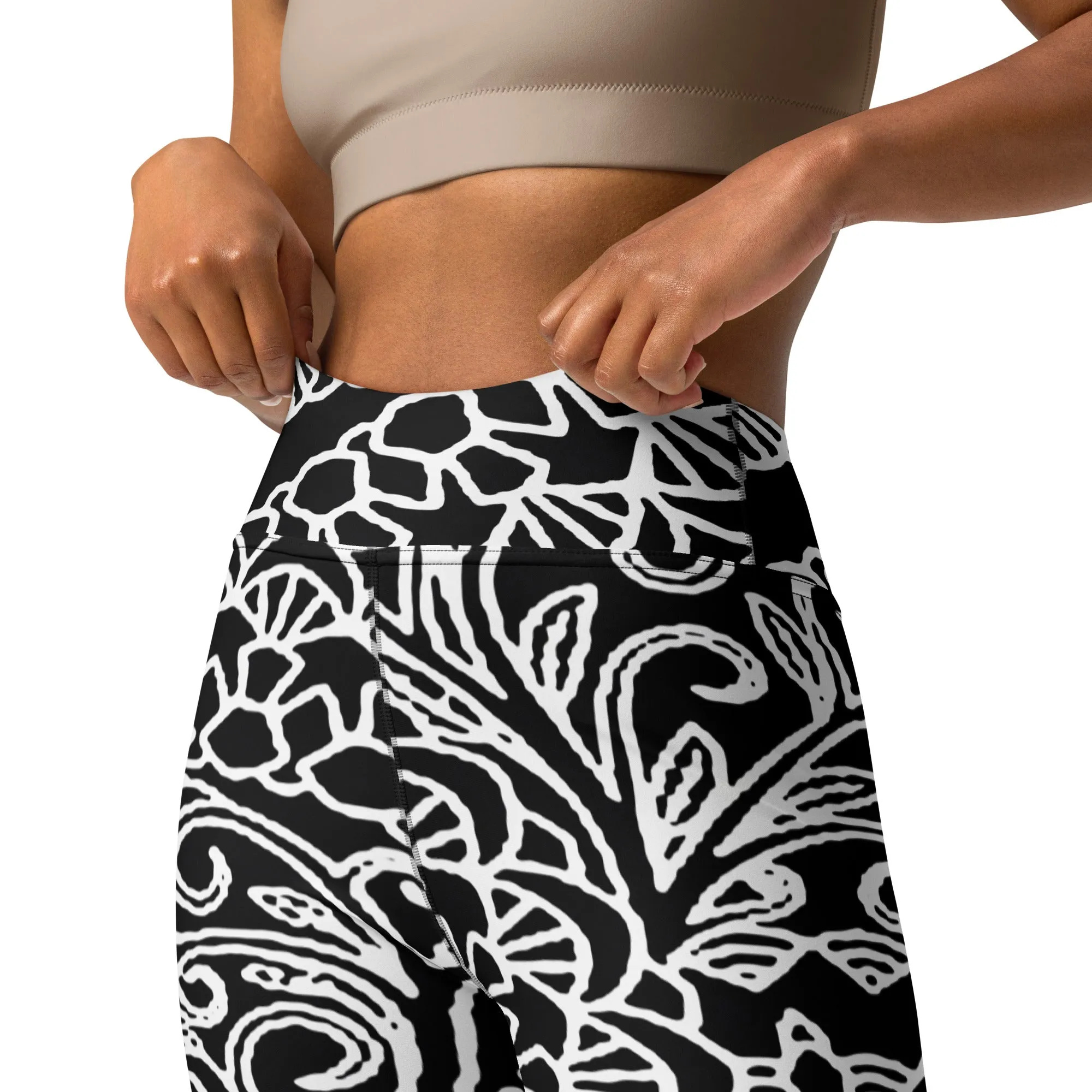 Black and White Floral Yoga Leggings, lioness-love