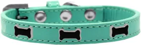 Black Bone Widget Dog Collar Aqua Size 18