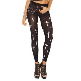 Black with Cross Design Print Leggings