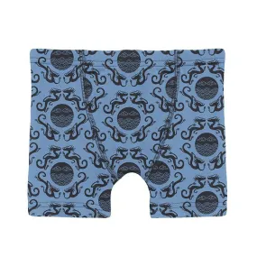 Boy's Print Bamboo Boxer Brief - Dream Blue Four Dragons
