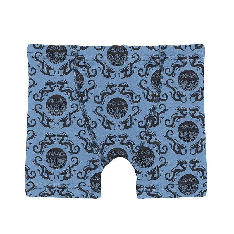 Boy's Print Bamboo Boxer Brief - Dream Blue Four Dragons