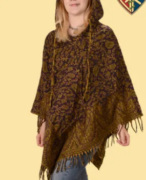 Brushed Acrylic Fringed Paisley Hood Poncho