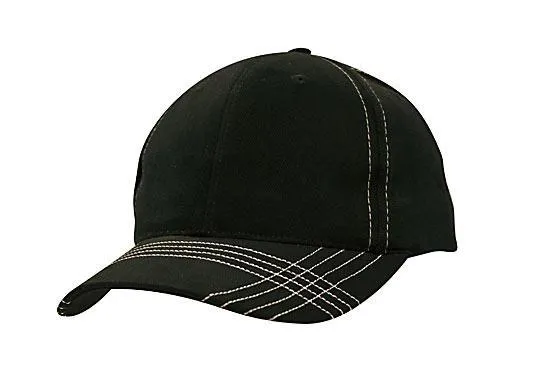 BRUSHED HEAVY COTTON CAP WITH CONTRASTING STITCHING & CROSS STITCHED PEAK