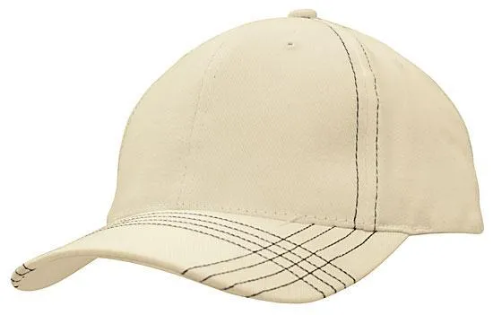 BRUSHED HEAVY COTTON CAP WITH CONTRASTING STITCHING & CROSS STITCHED PEAK