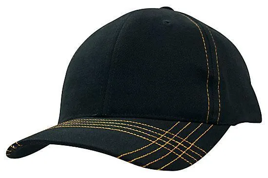 BRUSHED HEAVY COTTON CAP WITH CONTRASTING STITCHING & CROSS STITCHED PEAK