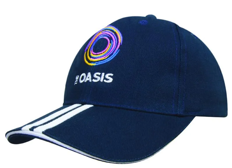 BRUSHED HEAVY COTTON CAP WITH TWO STRIPED PEAK AND SANDWICH