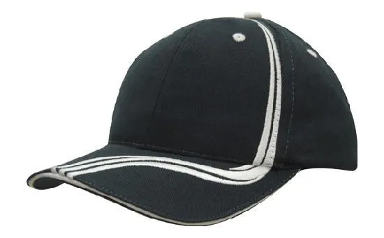 BRUSHED HEAVY COTTON CAP WITH WAVING STRIPES ON CROWN & PEAK