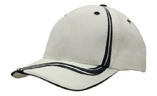 BRUSHED HEAVY COTTON CAP WITH WAVING STRIPES ON CROWN & PEAK