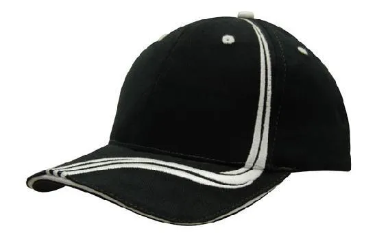 BRUSHED HEAVY COTTON CAP WITH WAVING STRIPES ON CROWN & PEAK