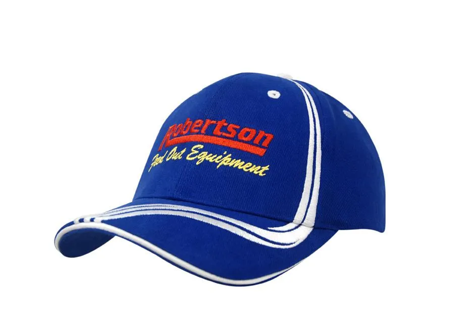 BRUSHED HEAVY COTTON CAP WITH WAVING STRIPES ON CROWN & PEAK