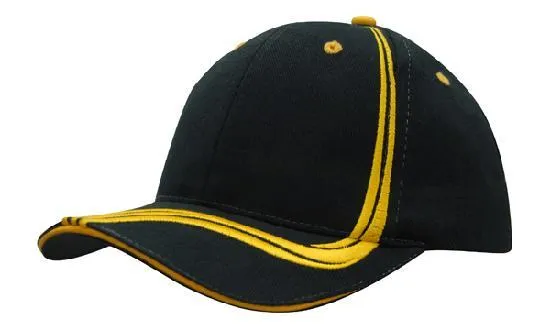 BRUSHED HEAVY COTTON CAP WITH WAVING STRIPES ON CROWN & PEAK