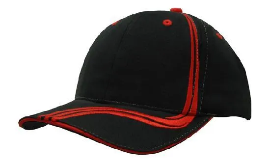 BRUSHED HEAVY COTTON CAP WITH WAVING STRIPES ON CROWN & PEAK