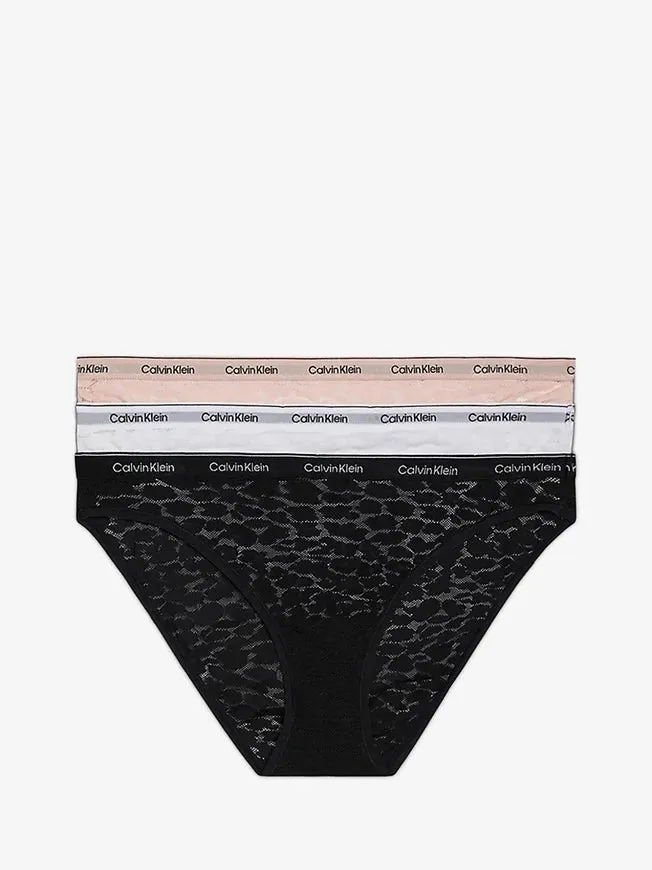 Calvin Klein MODERN LACE 3 Pack Bikini Womens Black/White/Subdued