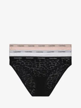 Calvin Klein MODERN LACE 3 Pack Bikini Womens Black/White/Subdued
