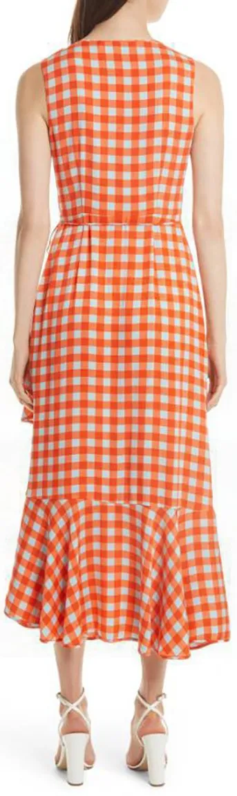 Check Ruffle Hem Wrap Dress
