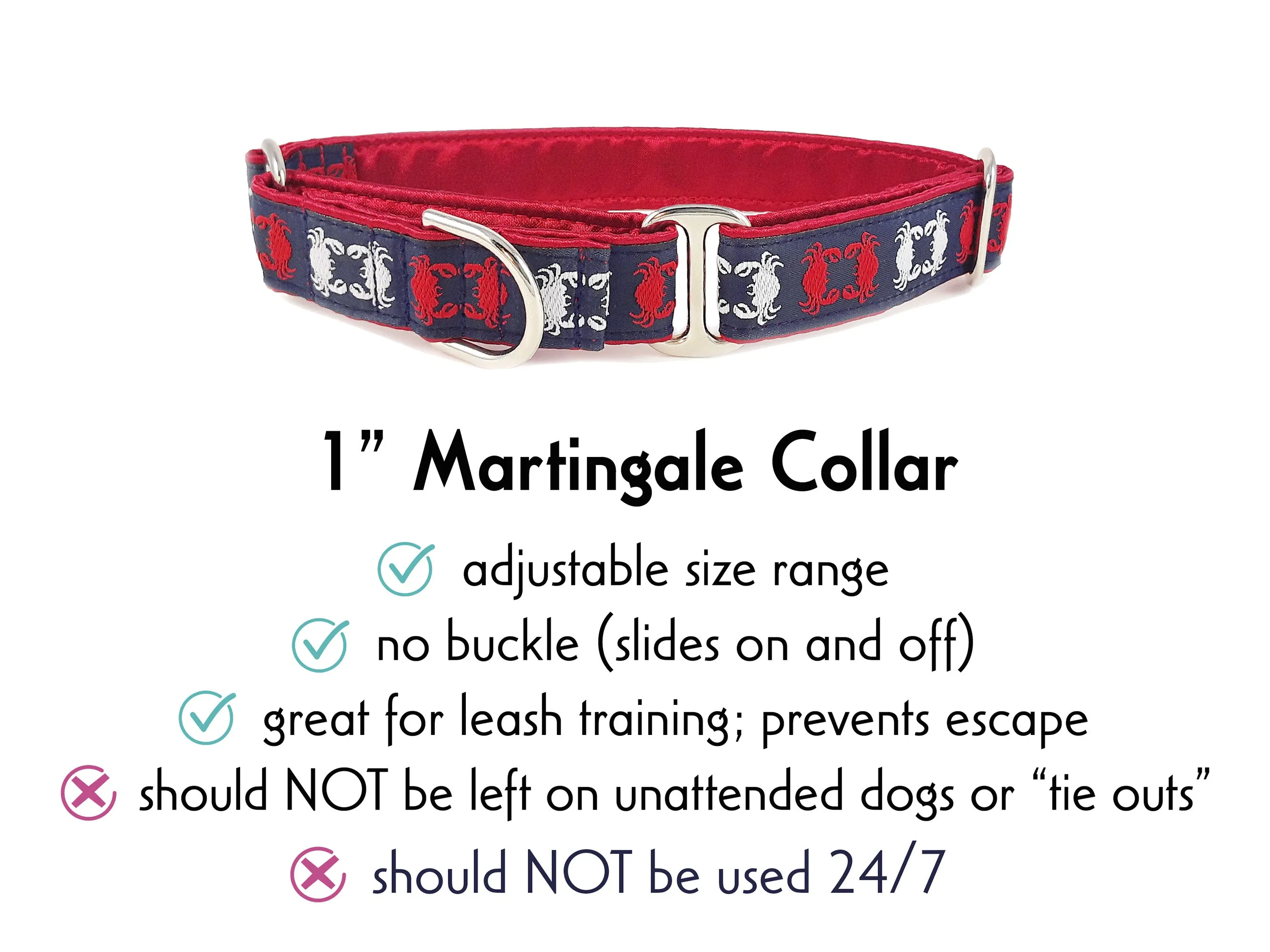 Chesapeake Crabs in Red, White & Blue - Martingale or Buckle Dog Collar - 1" Width