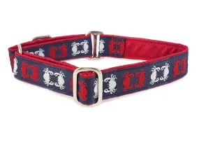 Chesapeake Crabs in Red, White & Blue - Martingale or Buckle Dog Collar - 1" Width