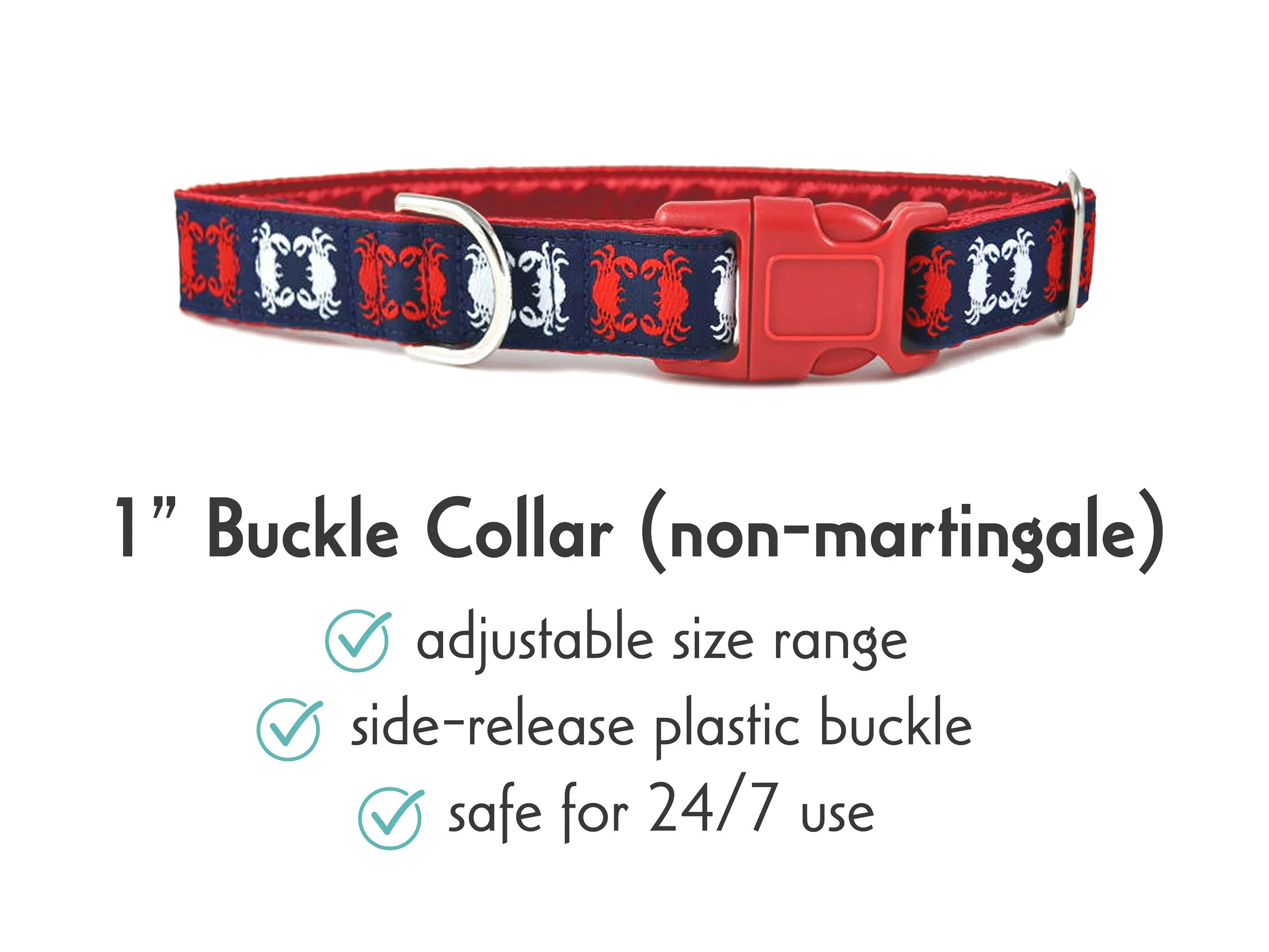Chesapeake Crabs in Red, White & Blue - Martingale or Buckle Dog Collar - 1" Width