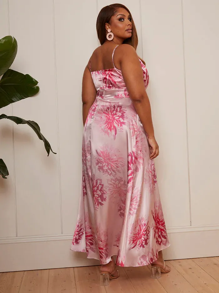 Chi Chi Cami Floral Print Wrap Midi Dress in Pink