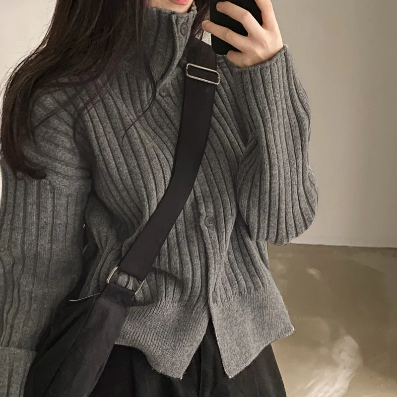 christmas outfit Sonicelife Solid Color Striped Button Front Cardigan