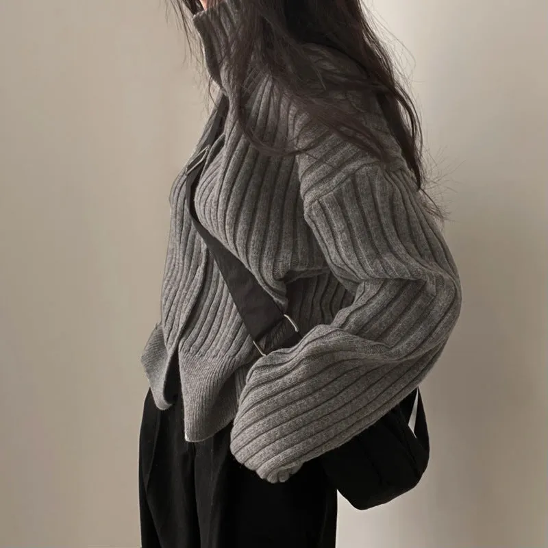 christmas outfit Sonicelife Solid Color Striped Button Front Cardigan