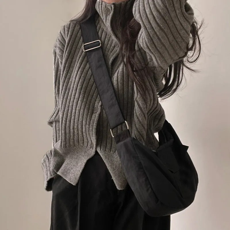 christmas outfit Sonicelife Solid Color Striped Button Front Cardigan