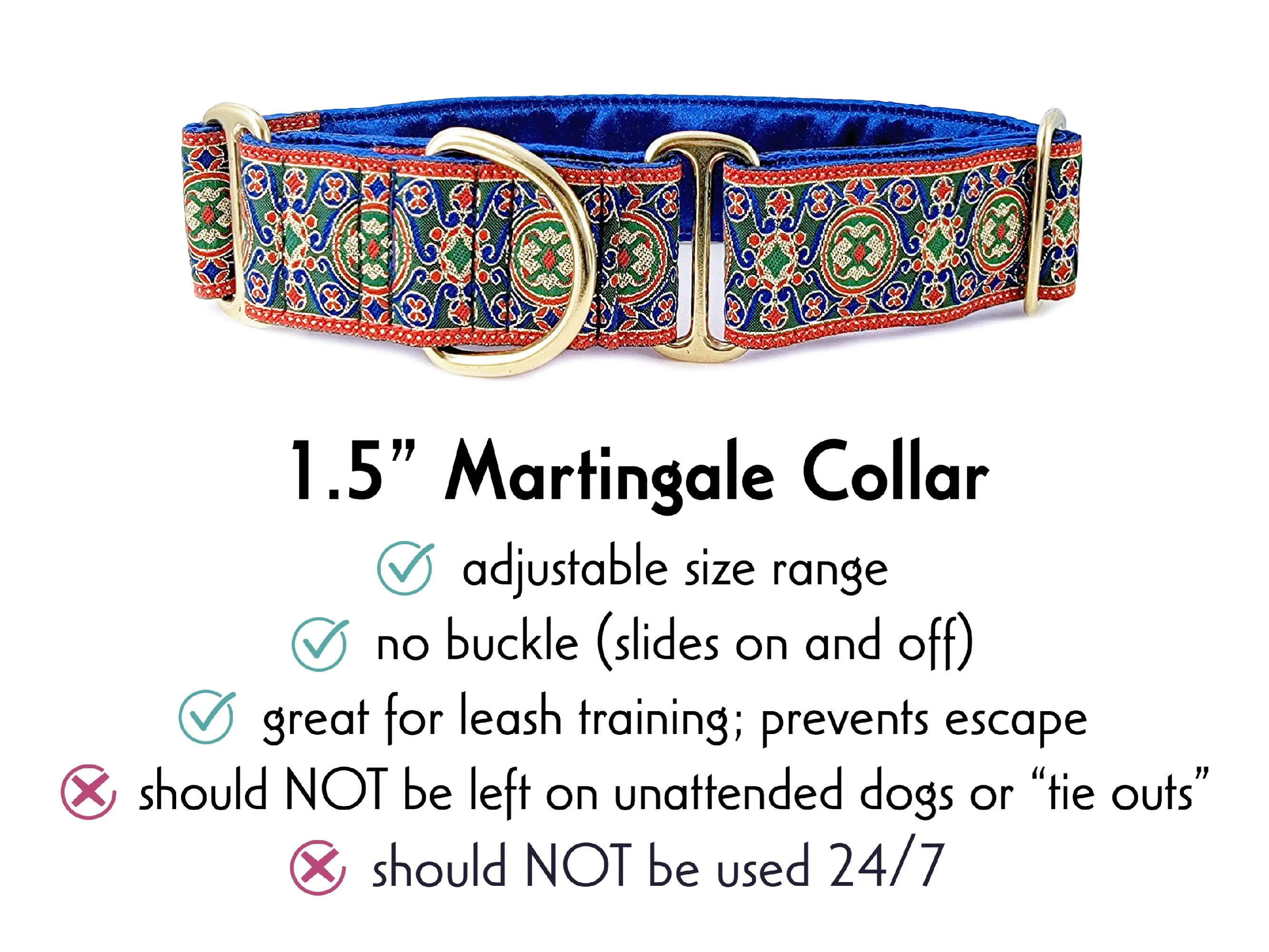 Christmas Renaissance in Blue & Red - Martingale or Buckle Dog Collar - 1.5" Width