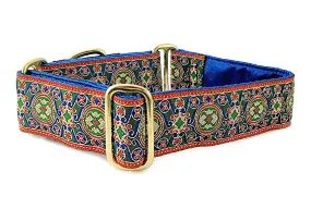 Christmas Renaissance in Blue & Red - Martingale or Buckle Dog Collar - 1.5" Width