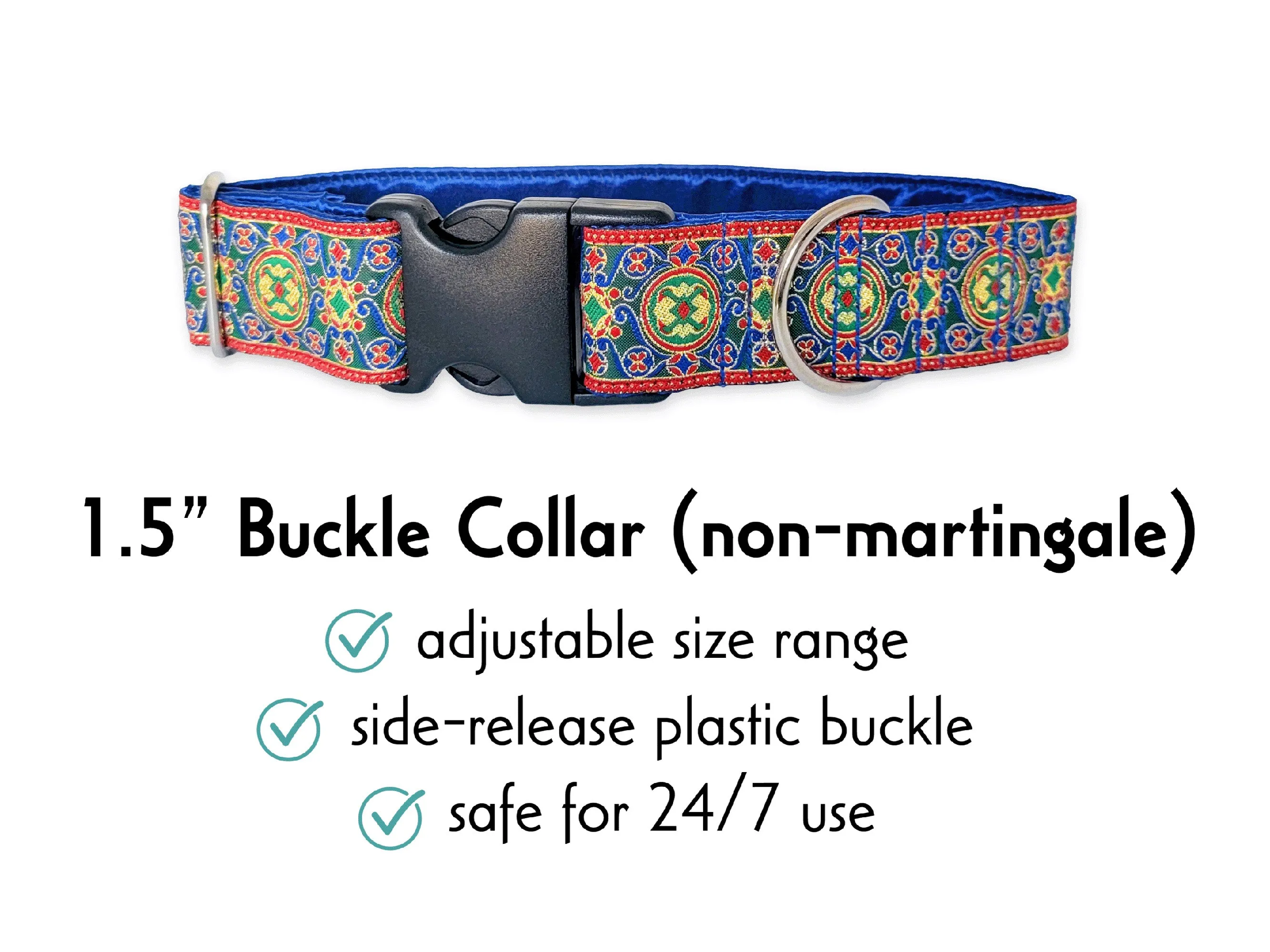Christmas Renaissance in Blue & Red - Martingale or Buckle Dog Collar - 1.5" Width
