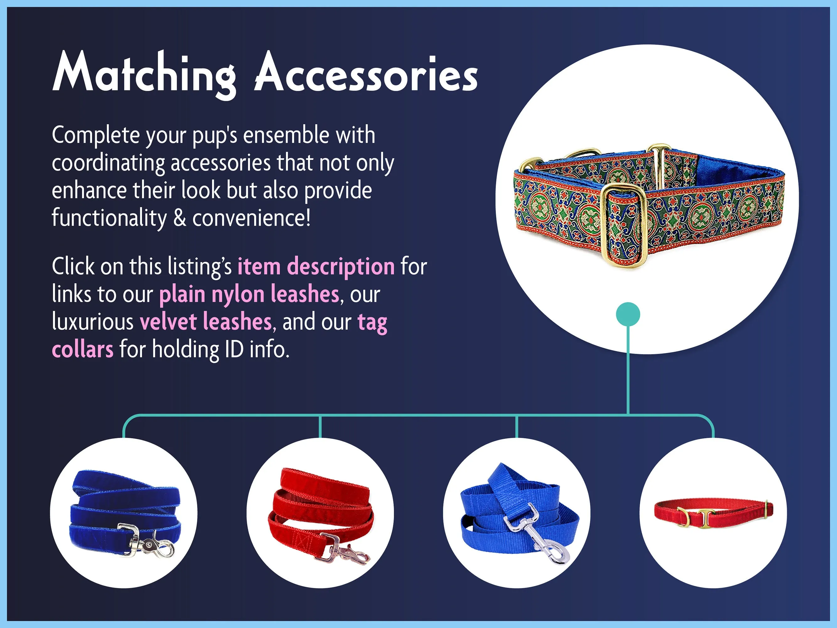 Christmas Renaissance in Blue & Red - Martingale or Buckle Dog Collar - 1.5" Width
