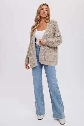 CHUNKY POINTELLE OPEN FRONT CARDIGAN