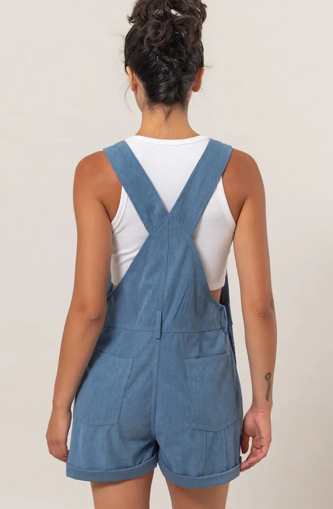  Corduroy Overall Shorts - Gray Blue